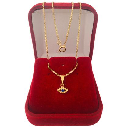 Imagem de Colar Cordão Corrente Correntinha Gargantilha Feminina e Pingente Olho Grego Zircônia Banhado a Ouro 18k