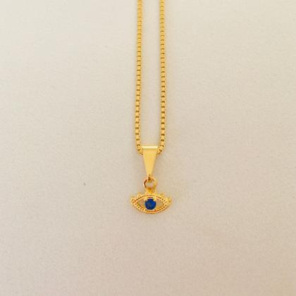 Imagem de Colar Cordão Corrente Correntinha Gargantilha Feminina e Pingente Olho Grego Zircônia Banhado a Ouro 18k
