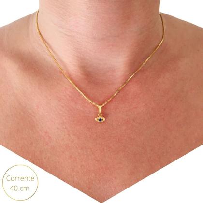 Imagem de Colar Cordão Corrente Correntinha Gargantilha Feminina e Pingente Olho Grego Zircônia Banhado a Ouro 18k
