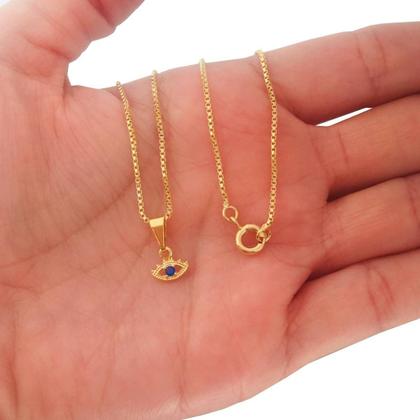 Imagem de Colar Cordão Corrente Correntinha Gargantilha Feminina e Pingente Olho Grego Zircônia Banhado a Ouro 18k
