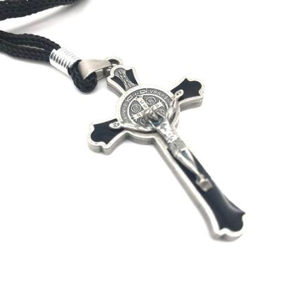 Imagem de Colar Cordão Crucifixo Cruz São Bento Metal Prata Velha