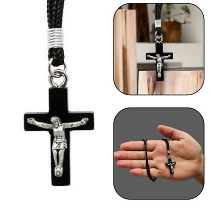 Imagem de Colar Cordão Cruz Crucifixo Cristo Madeira Preto