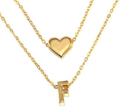 Imagem de Colar Cordão Duplo Minha Inicial F Coração Folheado Ouro 18k