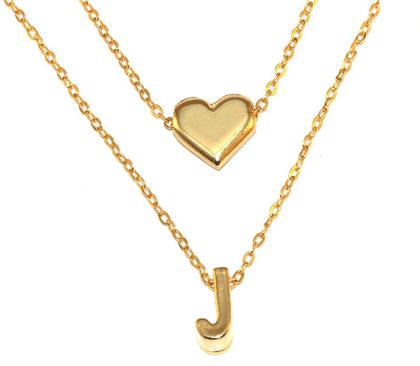 Imagem de Colar Cordão Duplo Minha Inicial J Coração Folheado Ouro 18k