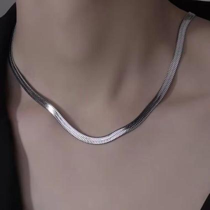 Imagem de Colar Cordão Estilo Cobra Prateado Laminado Em Aço Inoxidável Moda Feminina/ Masculina Unissex Luxo