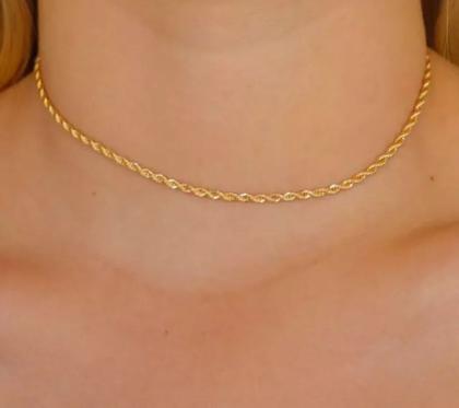 Imagem de Colar Cordão Feminino elos Baiano Torcido Folheado Ouro 18k  / Choker Gargantilha Prata/ Dourado Tendência Moda
