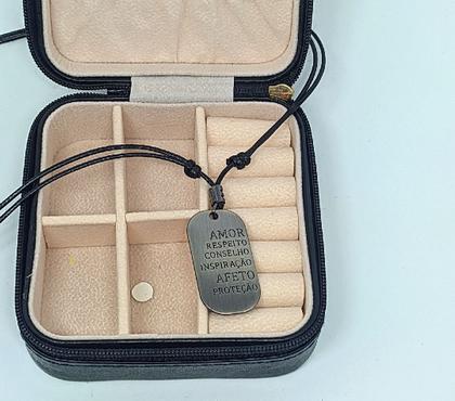 Imagem de Colar Cordão Fio de Couro com Pingente Placa Mãos Pai e Filho /Gargantilha Masculino e Feminino Regulavel Preto