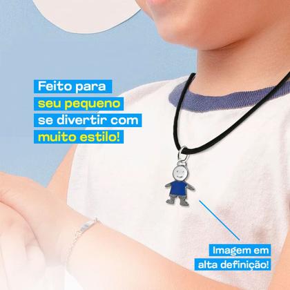 Imagem de Colar cordão infantil criança + premium pingente menino presente unissex ajustavel azul moda