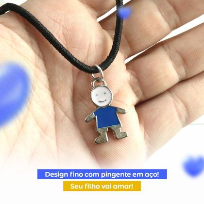 Imagem de Colar cordão infantil criança + premium pingente menino presente unissex ajustavel azul moda