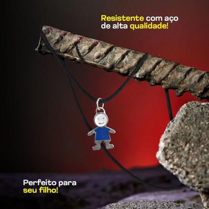 Imagem de Colar cordão infantil + pingente criança premium menino azul presente unissex moda ajustavel