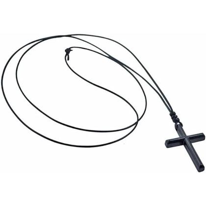 Imagem de Colar Cordão Masculino e Feminino com Pingente Crucifixo Cruz Preto Fosco Ajustável