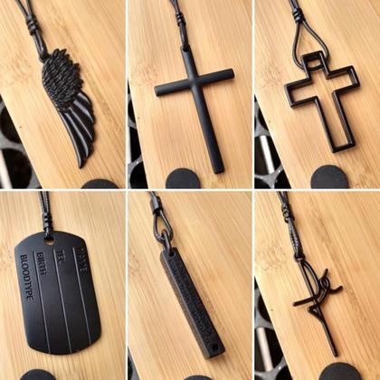 Imagem de Colar Cordão Masculino e Feminino com Pingente Crucifixo Cruz Preto Fosco Ajustável