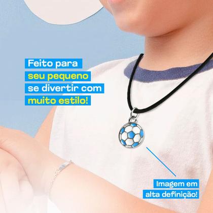 Imagem de Colar Cordão Menino Infantil + Pingente Bola Premium Futebol azul ajustavel presente unissex moda