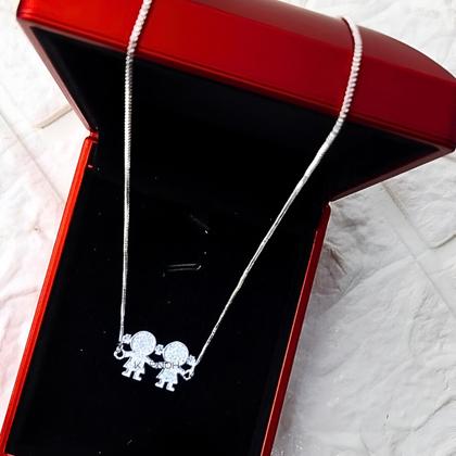 Imagem de Colar Cordão Pingente Filhos Mãe e Filho Banhado a Prata 