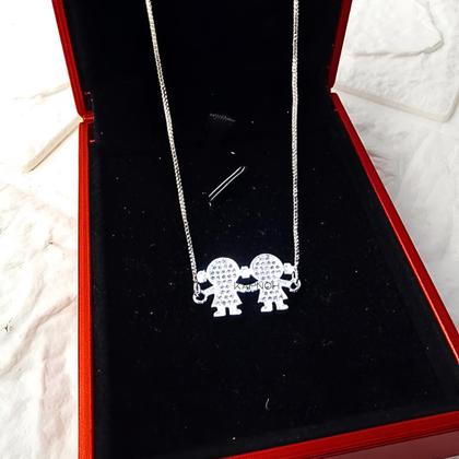 Imagem de Colar Cordão Pingente Filhos Mãe e Filho Banhado a Prata 