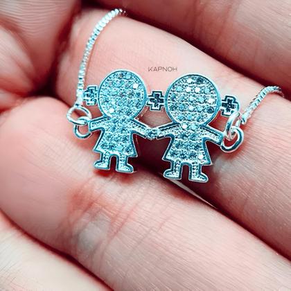 Imagem de Colar Cordão Pingente Filhos Mãe e Filho Banhado a Prata 