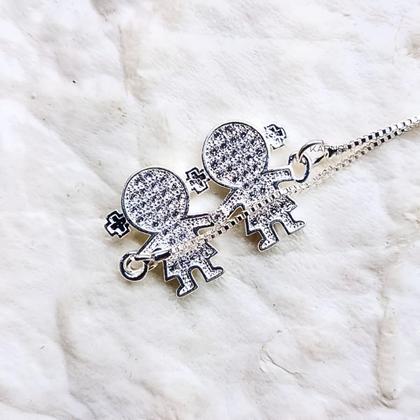 Imagem de Colar Cordão Pingente Filhos Mãe e Filho Banhado a Prata 