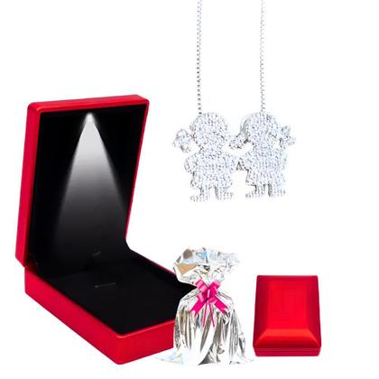 Imagem de Colar Cordão Pingente Filhos Mãe e Filho Banhado a Prata 