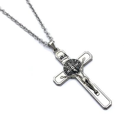 Imagem de Colar Corrente Crucifixo com Medalha de São Bento Aço Inox