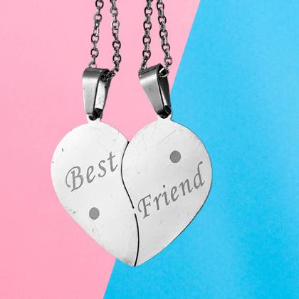 Imagem de Colar Corrente Duplo Coração 2 Metade Pingente Amizade Casal