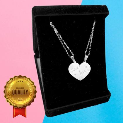 Imagem de Colar Corrente Duplo Coração 2 Metade Pingente Amizade Casal