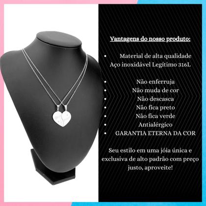Imagem de Colar Corrente Duplo Coração 2 Metade Pingente Amizade Casal