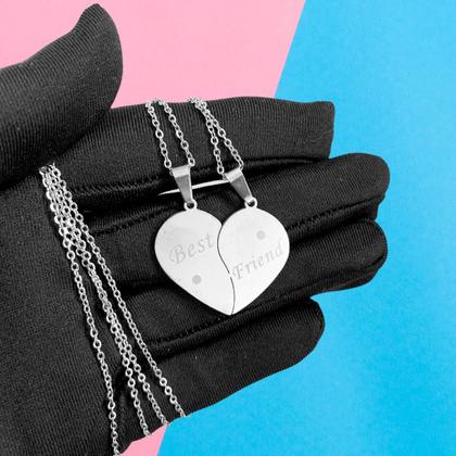 Imagem de Colar Corrente Duplo Coração 2 Metade Pingente Amizade Casal