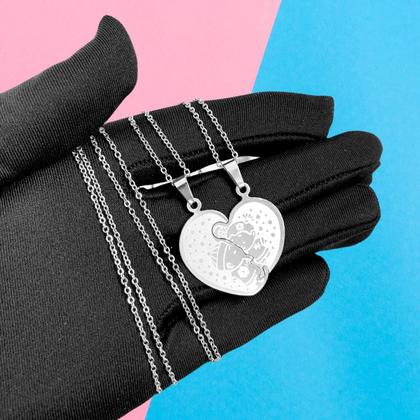 Imagem de Colar Corrente Duplo Coração 2 Metade Pingente Amizade Casal