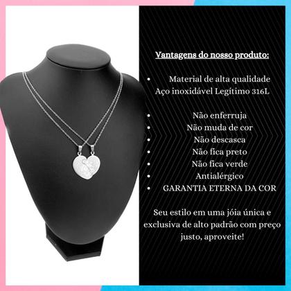 Imagem de Colar Corrente Duplo Coração 2 Metade Pingente Amizade Casal