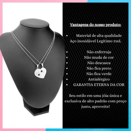 Imagem de Colar Corrente Duplo Coração 2 Metade Pingente Amizade Casal