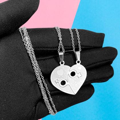 Imagem de Colar Corrente Duplo Coração 2 Metade Pingente Amizade Casal