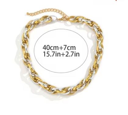 Imagem de Colar Corrente Elos Grosso Elo Oval Mix dourado com Prata Folheado Ouro e Prateado Luxo Lançamento Tendência 2024