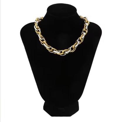 Imagem de Colar Corrente Elos Grosso Elo Oval Mix dourado com Prata Folheado Ouro e Prateado Luxo Lançamento Tendência 2024