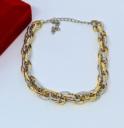 Imagem de Colar Corrente Elos Grosso Elo Oval Mix dourado com Prata Folheado Ouro e Prateado Luxo Lançamento Tendência 2024