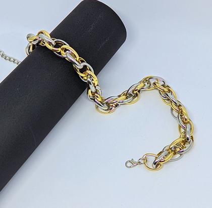 Imagem de Colar Corrente Elos Grosso Elo Oval Mix dourado com Prata Folheado Ouro e Prateado Luxo Lançamento Tendência 2024