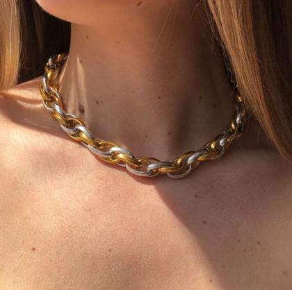 Imagem de Colar Corrente Elos Grosso Elo Oval Mix dourado com Prata Folheado Ouro e Prateado Luxo Lançamento Tendência 2024