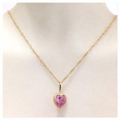 Imagem de Colar Corrente Feminina Singapura 45cm E Pingente Coração Rosa  Ouro 18k 750
