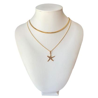 Imagem de Colar corrente feminino Estrela Do Mar Ouro 18k + Gargatilha Choker Fio Cobra Laminada metalizado dourado Exclusivo Qual