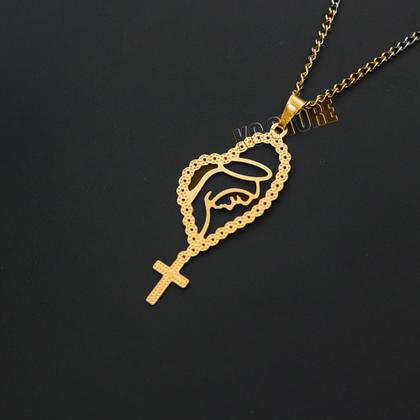 Imagem de colar corrente feminino pingente santa maria proteção folheado a ouro gargantilha choker