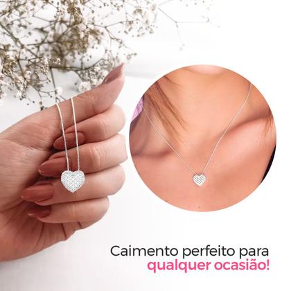 Imagem de Colar Corrente Feminino Prata Estiloso Delicado + Pingente Ardono Brilhante Lindo + Caixa Presente Original