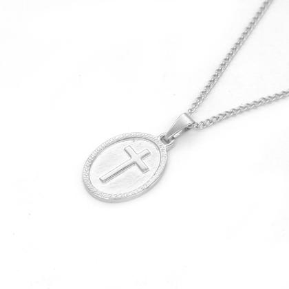 Imagem de colar corrente masculino feminino aço inox prata cruz medalha cristo jesus gargantilha choker