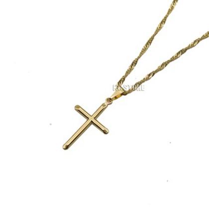 Imagem de colar corrente mini cruz crucifixo folheado a ouro dourado feminino gargantilha