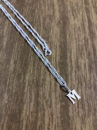 Imagem de Colar Corrente Prata Maciça 925 45 Cm Com Pingente Letra M