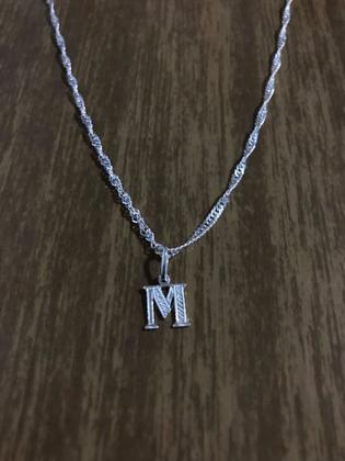 Imagem de Colar Corrente Prata Maciça 925 45 Cm Com Pingente Letra M