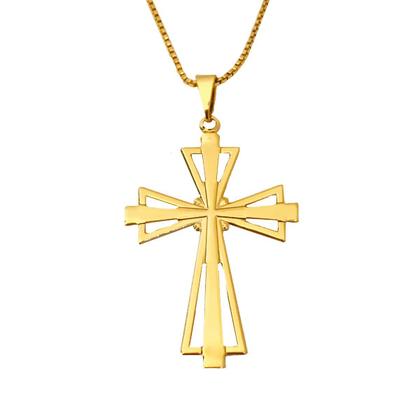 Imagem de Colar Correntinha Feminina Banhada a Ouro 18 k Pingente Cruz Crucifixo Vazado