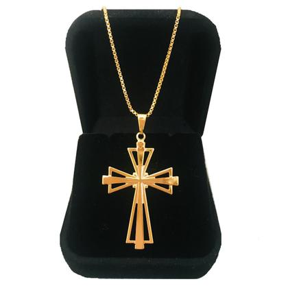 Imagem de Colar Correntinha Feminina Banhada a Ouro 18 k Pingente Cruz Crucifixo Vazado