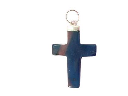 Imagem de Colar Crucifixo Agata Azul Natural em Dourado