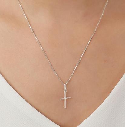 Imagem de Colar Crucifixo Cruz Feminina Corrente Veneziana Prata 925