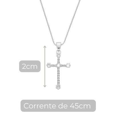 Imagem de Colar cruz cravejada torcida prata 925 banhada semijoia 45cm