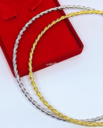 Imagem de Colar Curto Choker Feminino  Aro Tubo Rígido Torcido Folheado a Ouro Dourado Prata Luxo Tendência Moda